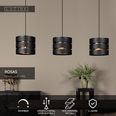 Lucide ROSAS - Pendelleuchten - 3xE27 - Schwarz